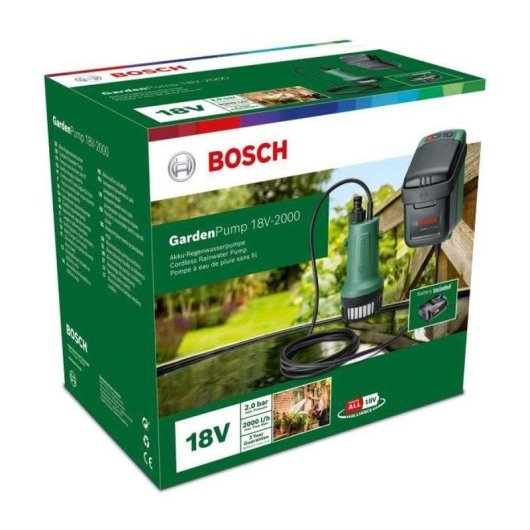 Bomba de agua Bosch GardenPump 18V-2000 sin cables 2,5 Ah 2000 l/h temporizador IPX8