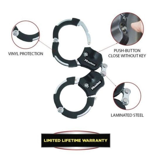 Candado manilla bici Master Lock Street Cuff acero cementado 35 cm 4 llaves