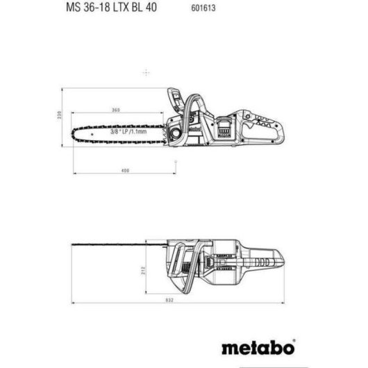 Motosierra Metabo MS 36-18 LTX BL 40 40 cm 22 m/s 18 V sin escobillas