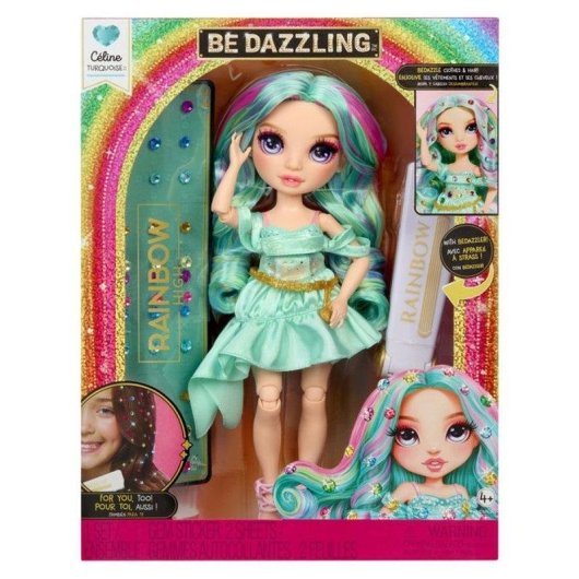 Bambola di Moda Rainbow High Be Dazzling Celine Turquoise 27-28 cm con capelli turquoise