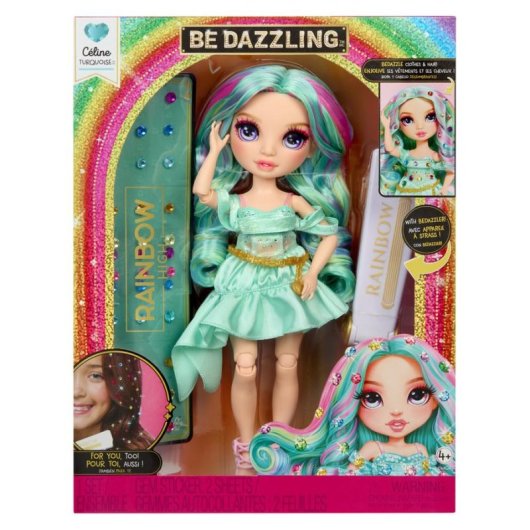 Bambola di Moda Rainbow High Be Dazzling Celine Turquoise 27-28 cm con capelli turquoise