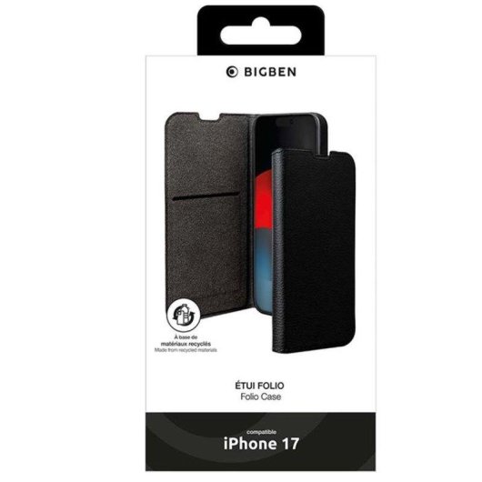 Custodia Bigben Folio Wallet Nera 65% Plastica Riciclata Compatibile MagSafe iPhone 17