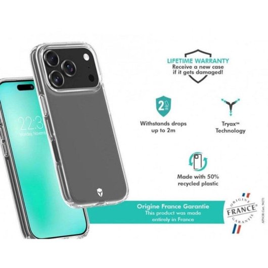 Capa transparente reforçada Force Case Feel com inserts Tryax 3D para iPhone 17 Pro