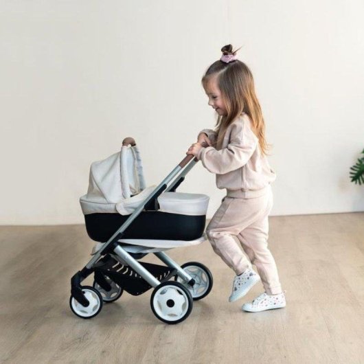 Puppenwagen Smoby 3 in 1 beige mit abnehmbarem Korb und umwandbarem Sitz