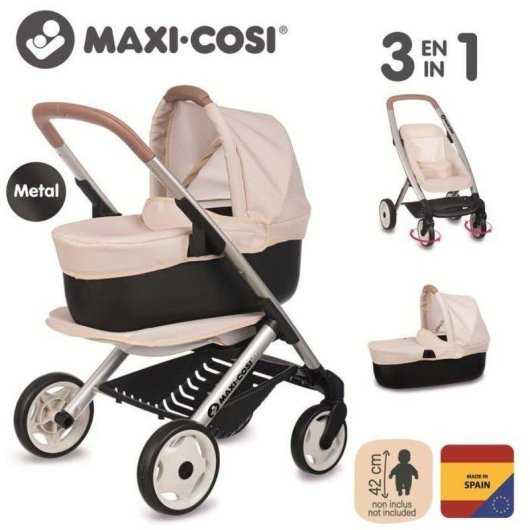 Puppenwagen Smoby 3 in 1 beige mit abnehmbarem Korb und umwandbarem Sitz
