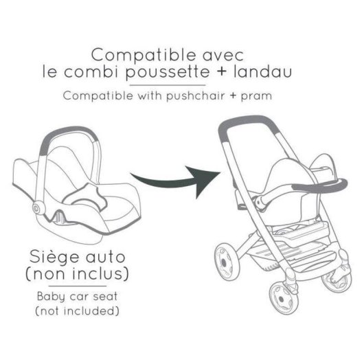 Puppenwagen Smoby 3 in 1 beige mit abnehmbarem Korb und umwandbarem Sitz