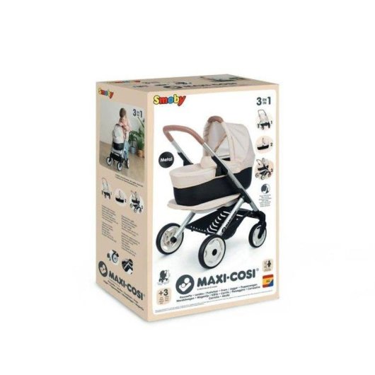 Puppenwagen Smoby 3 in 1 beige mit abnehmbarem Korb und umwandbarem Sitz