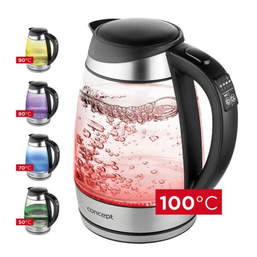 Wasserkocher Concept RK4120 1,7 L 2200 W Schwarz Edelstahl Glas