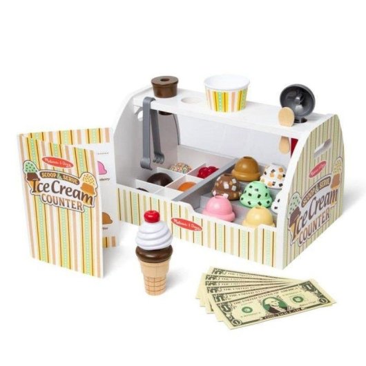 Bancone del Gelato in Legno Melissa & Doug - 28 Pezzi con Coni e Soldi di Gioco