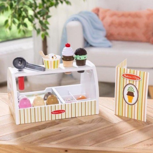 Bancone del Gelato in Legno Melissa & Doug - 28 Pezzi con Coni e Soldi di Gioco