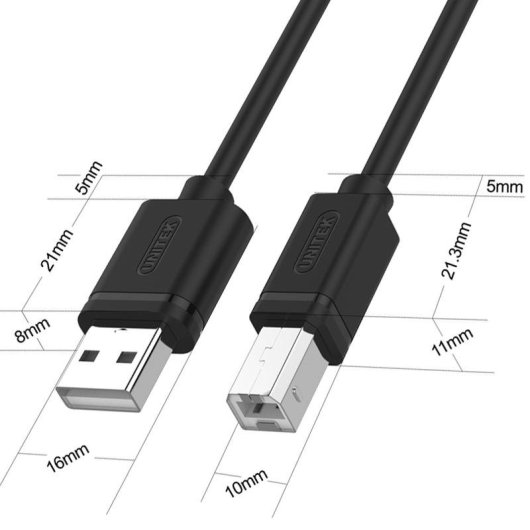 USB 2.0 Kabel Unitek Y-C4001GBK USB-A auf USB-B 2 m Schwarz