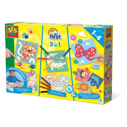 Kit Creativo SES Creative My First 3 en 1 Pintar, Colorear y Pegatinas