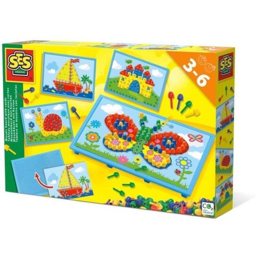 Kit Tavola a Piastrelle SES Creative con 4 Carte e Tasselli Colorati