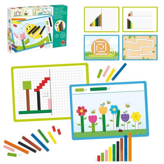 Gioco Educativo Goula con Regolette Cuisenaire in Legno, 48 Regolette e 16 Schede