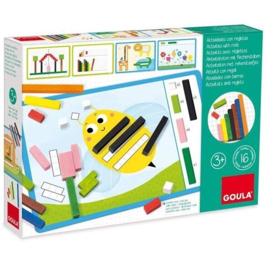 Gioco Educativo Goula con Regolette Cuisenaire in Legno, 48 Regolette e 16 Schede