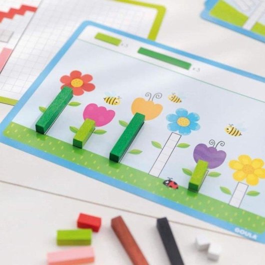 Gioco Educativo Goula con Regolette Cuisenaire in Legno, 48 Regolette e 16 Schede