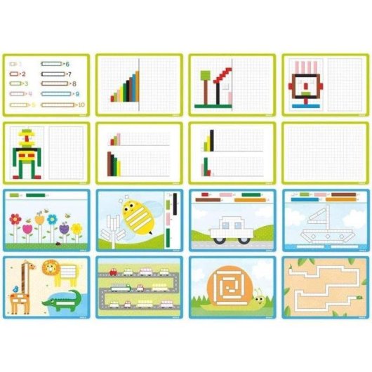 Gioco Educativo Goula con Regolette Cuisenaire in Legno, 48 Regolette e 16 Schede