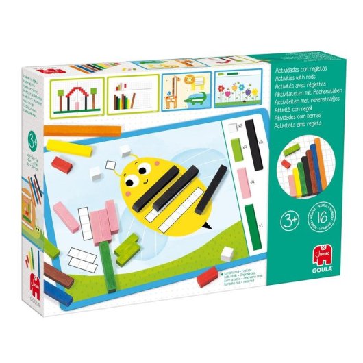 Gioco Educativo Goula con Regolette Cuisenaire in Legno, 48 Regolette e 16 Schede