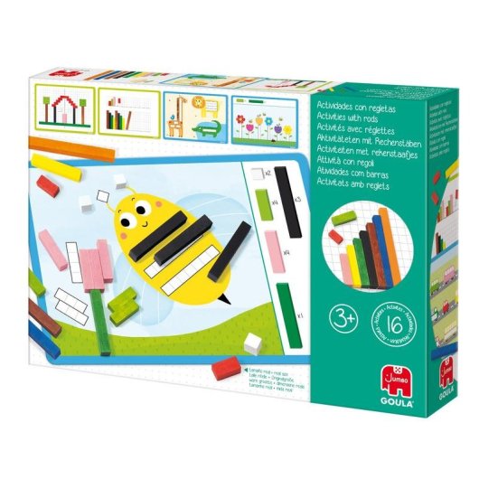 Gioco Educativo Goula con Regolette Cuisenaire in Legno, 48 Regolette e 16 Schede