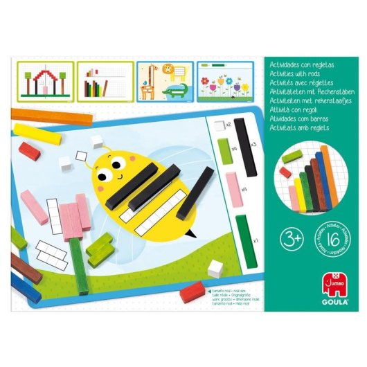 Gioco Educativo Goula con Regolette Cuisenaire in Legno, 48 Regolette e 16 Schede