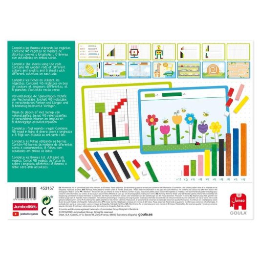 Gioco Educativo Goula con Regolette Cuisenaire in Legno, 48 Regolette e 16 Schede