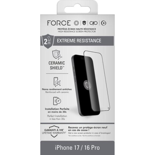 Force Glass Protector Écran Verre Trempé Céramique 2.5d iPhone 17 / 16 Pro