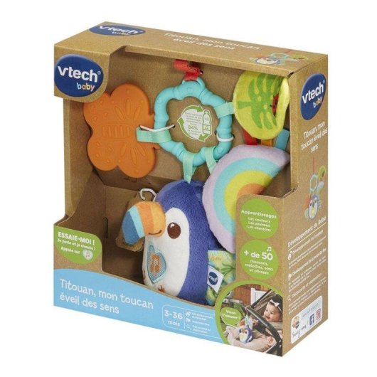 VTech Baby Titouan Toucan Sensorisches Kuscheltier mit Ring, Licht und Musik