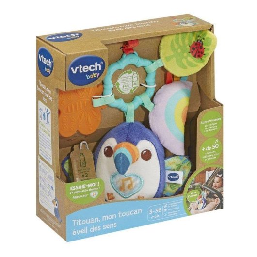 VTech Baby Titouan Toucan Sensorisches Kuscheltier mit Ring, Licht und Musik