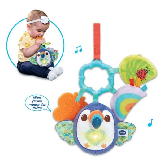 VTech Baby Titouan Toucan Sensorisches Kuscheltier mit Ring, Licht und Musik