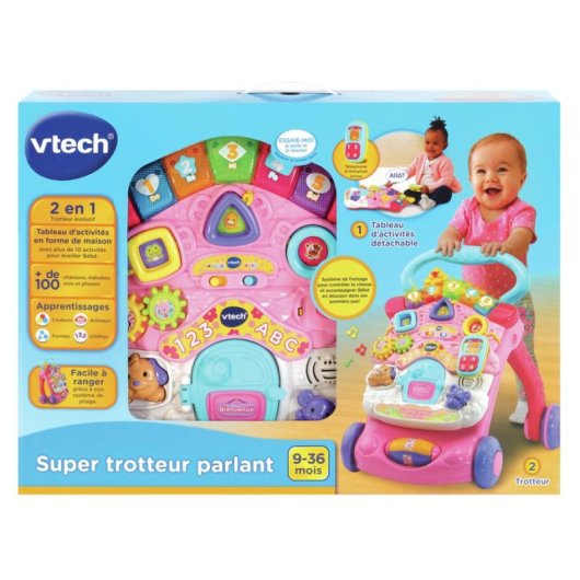 Andador de actividades VTech Super Talking 2 en 1 Rosa con panel musical desmontable