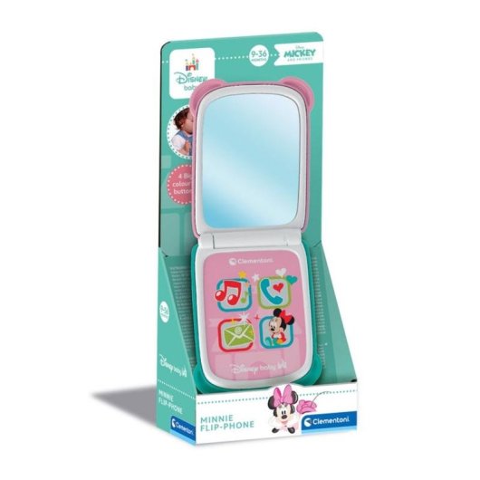 Telefono giocattolo flip Minnie Disney Clementoni con luci, suoni e specchio