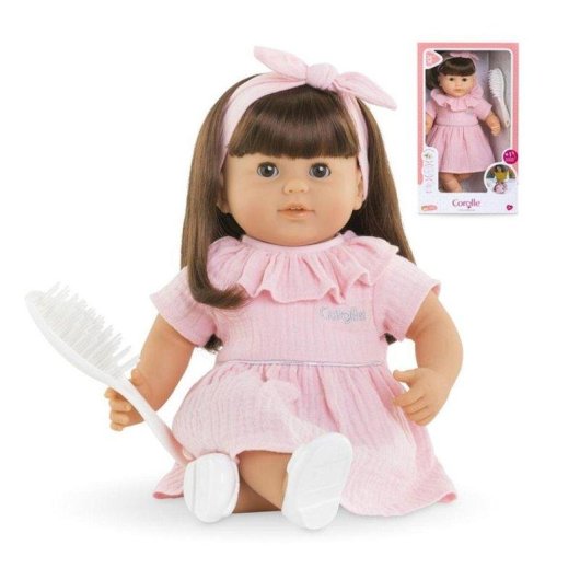 Bambola Corolle Julie 36 cm Capelli Castani Lunghi Pennello Occhi Dormienti