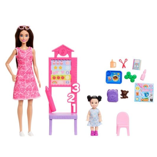 Muñeca Barbie Profesora Set de Aula con Mini Estudiante y Accesorios Educativos