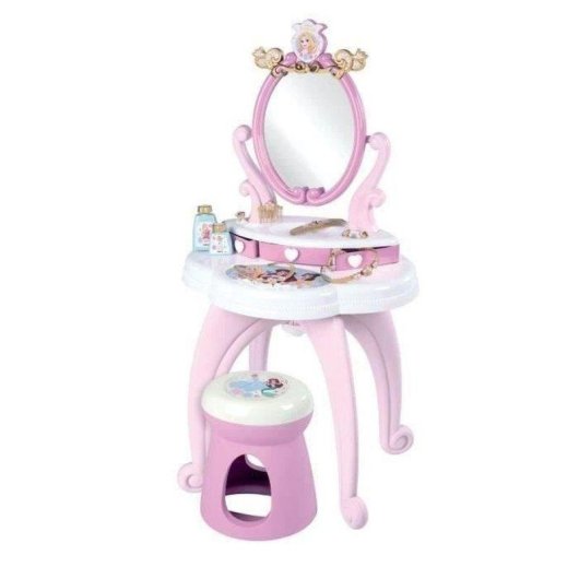 Smoby Disney Princess Tovaglia Bimbi 2 In 1 con Panchina, Specchio Ovale Regolabile, 3 Cassetti e +10 Accessori Rosa e Bianco