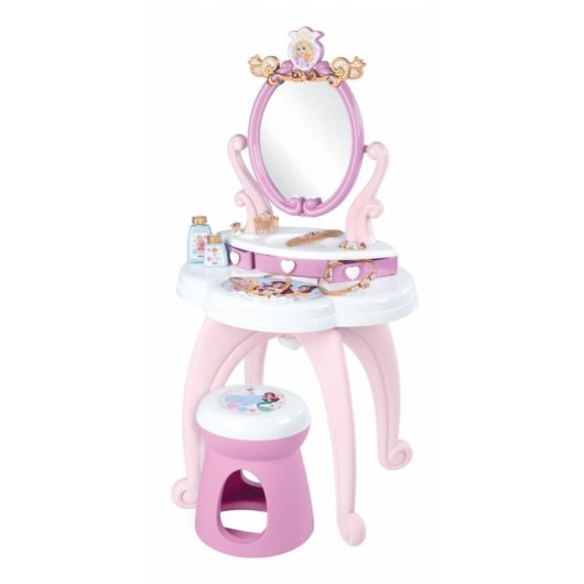 Smoby Disney Princess Tovaglia Bimbi 2 In 1 con Panchina, Specchio Ovale Regolabile, 3 Cassetti e +10 Accessori Rosa e Bianco