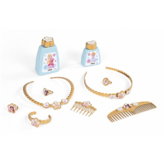 Smoby Disney Princess Tovaglia Bimbi 2 In 1 con Panchina, Specchio Ovale Regolabile, 3 Cassetti e +10 Accessori Rosa e Bianco