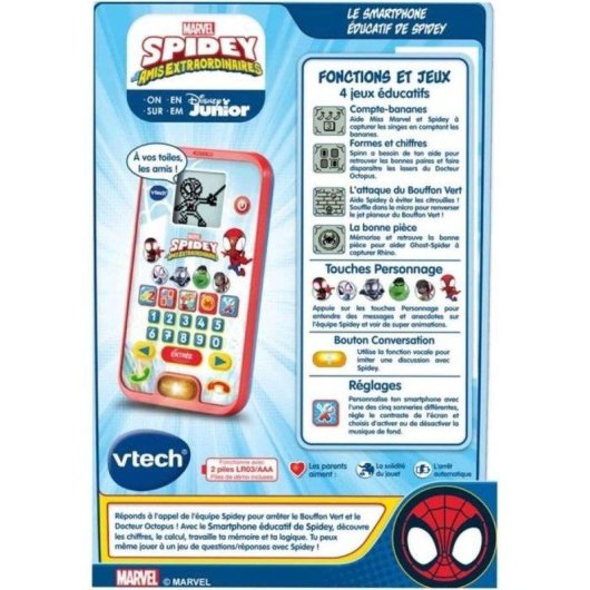Smartphone educativo VTech Spidey para niños 3-7 años con pantalla pixel animada