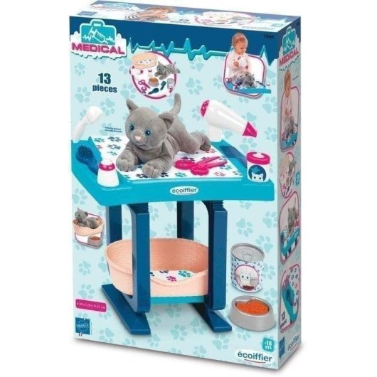 Table de Toilette ECOIFFIER Jeu de Role avec Chat Peluche et 18 Accessoires