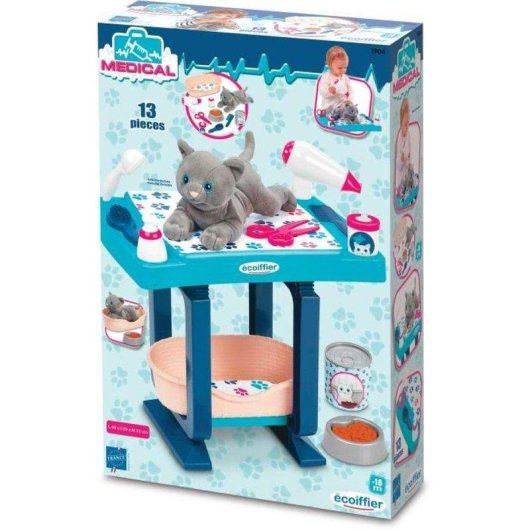 Mesa de peluquería Ecoiffier Azul con Gato de Peluche y 18 Accesorios