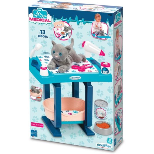 Mesa de peluquería Ecoiffier Azul con Gato de Peluche y 18 Accesorios