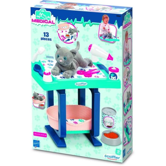 Mesa de peluquería Ecoiffier Azul con Gato de Peluche y 18 Accesorios