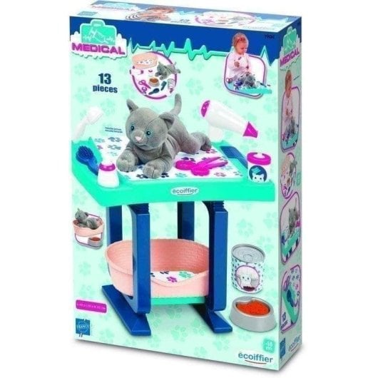 Table de Toilette ECOIFFIER Jeu de Role avec Chat Peluche et 18 Accessoires
