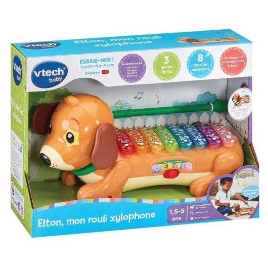 Xilófono perruno arrastrable VTech Baby Elton con 8 teclas luminosas y 3 modos