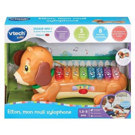 Xilófono perruno arrastrable VTech Baby Elton con 8 teclas luminosas y 3 modos