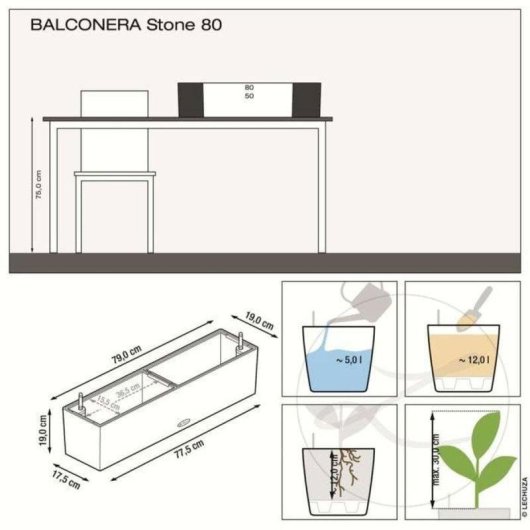 Blumenkasten Lechuza Balconera Stone 80 Beige mit 5L Wassertank