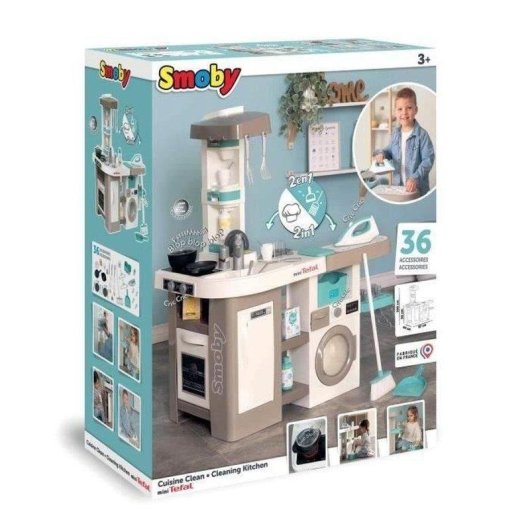 Cucina da gioco 2 in 1 Smoby Tefal Cuisine Clean con 36 accessori e suoni elettronici