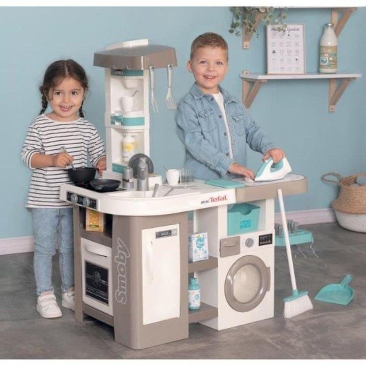 Cucina da gioco 2 in 1 Smoby Tefal Cuisine Clean con 36 accessori e suoni elettronici