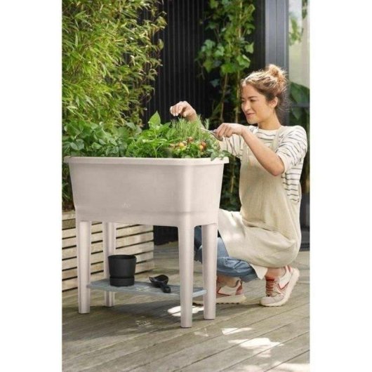 Potager surélevé Elho Noa 64L gris avec cloche et réservoir intégré