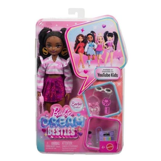 Bambola di moda Barbie Dream Besties Brooklyn con trecce e 7 accessori da ballo
