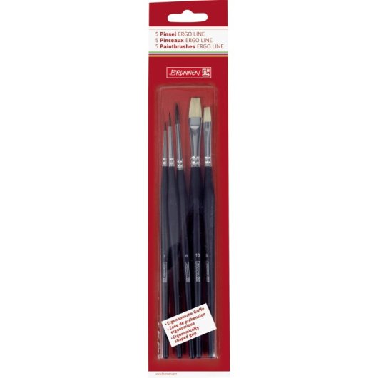 Kit de 5 pinceaux Brunnen soies de porc assortis